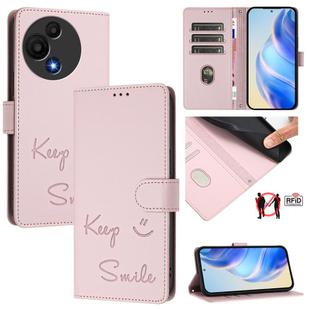 For TCL 605 / 60 SE Smile Embossing RFID Leather Phone Case(Pink)