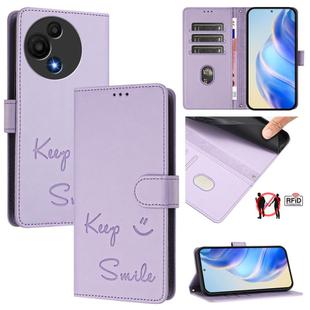 For TCL 605 / 60 SE Smile Embossing RFID Leather Phone Case(Light Purple)
