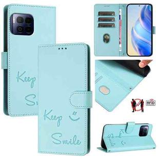 For T-Mobile REVVL 7 Pro 5G Smile Embossing RFID Leather Phone Case(Mint Green)