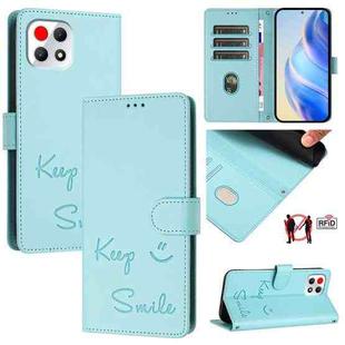 For T-Mobile REVVL 7 5G Smile Embossing RFID Leather Phone Case(Mint Green)