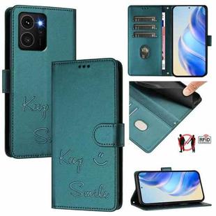 For HMD Skyline Smile Embossing RFID Leather Phone Case(Peacock Green)