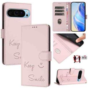 For Google Pixel 9 Pro XL Smile Embossing RFID Leather Phone Case(Pink)