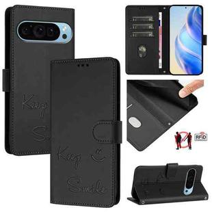 For Google Pixel 9 Pro XL Smile Embossing RFID Leather Phone Case(Black)