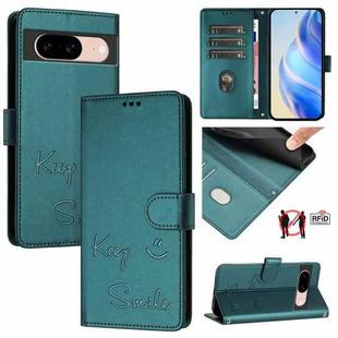 For Google Pixel 8a Smile Embossing RFID Leather Phone Case(Peacock Green)