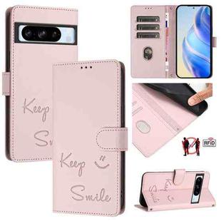 For Google Pixel 8 Pro Smile Embossing RFID Leather Phone Case(Pink)