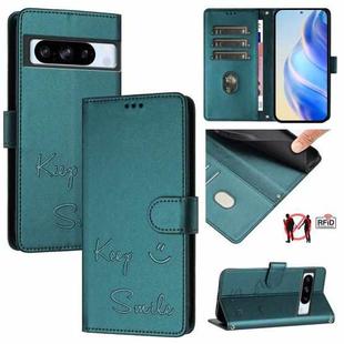 For Google Pixel 8 Pro Smile Embossing RFID Leather Phone Case(Peacock Green)