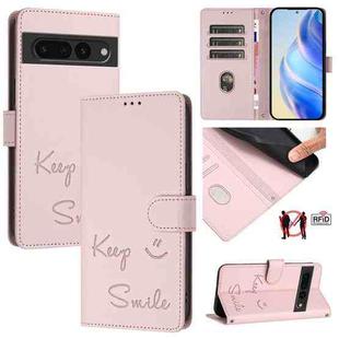 For Google Pixel 7 Pro Smile Embossing RFID Leather Phone Case(Pink)