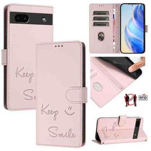 For Google Pixel 6a Smile Embossing RFID Leather Phone Case(Pink)