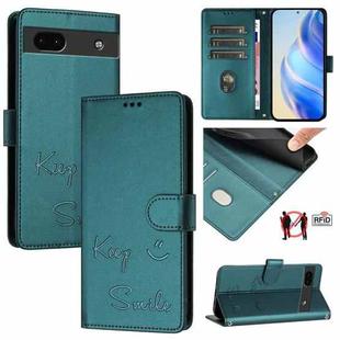 For Google Pixel 6a Smile Embossing RFID Leather Phone Case(Peacock Green)