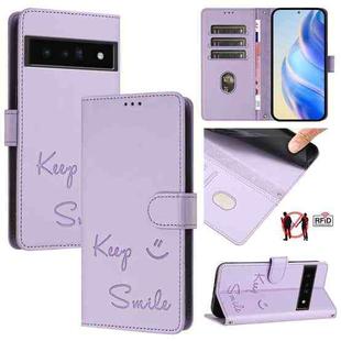 For Google Pixel 6 Pro Smile Embossing RFID Leather Phone Case(Light Purple)