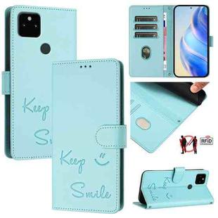 For Google Pixel 5a Smile Embossing RFID Leather Phone Case(Mint Green)