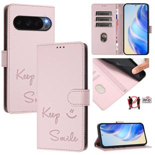 For Google Pixel 10 5G / 10 Pro 5G Global Smile Embossing RFID Leather Phone Case(Pink)