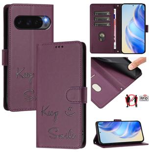 For Google Pixel 10 5G / 10 Pro 5G Global Smile Embossing RFID Leather Phone Case(Violet)