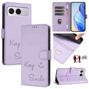 For OnePlus Nord 4 5G Smile Embossing RFID Leather Phone Case(Light Purple)