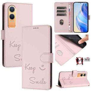 For OnePlus Nord CE4 Lite Smile Embossing RFID Leather Phone Case(Pink)