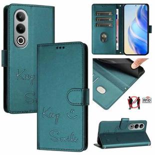 For OnePlus Nord CE4 Smile Embossing RFID Leather Phone Case(Peacock Green)