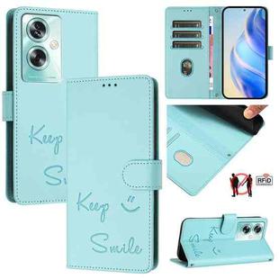 For OnePlus Nord N30 SE Smile Embossing RFID Leather Phone Case(Mint Green)