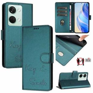 For OnePlus Ace 2V / Nord 3 Smile Embossing RFID Leather Phone Case(Peacock Green)