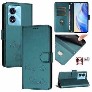 For OnePlus Nord N300 Smile Embossing RFID Leather Phone Case(Peacock Green)