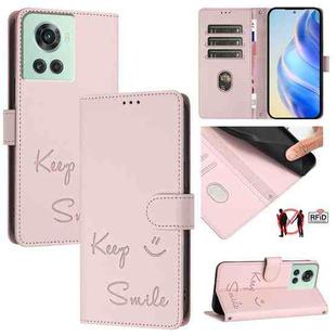 For OnePlus 10R / Ace Smile Embossing RFID Leather Phone Case(Pink)