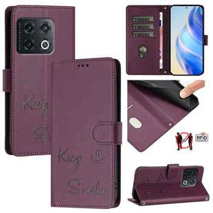 For OnePlus 10 Pro Smile Embossing RFID Leather Phone Case(Violet)