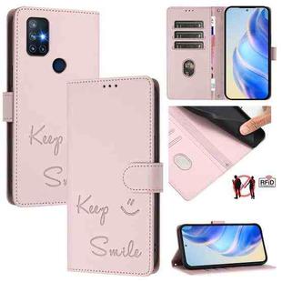 For OnePlus Nord N10 5G Smile Embossing RFID Leather Phone Case(Pink)