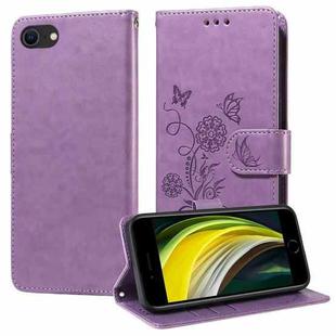 For iPhone 7 / 8 / SE 2022 Embossed Butterfly Flowers Leather Phone Case(Purple)