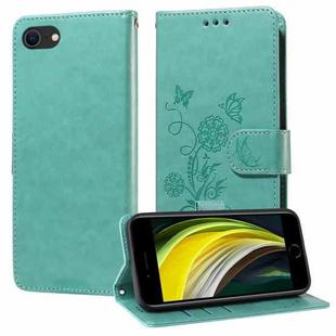For iPhone 7 / 8 / SE 2022 Embossed Butterfly Flowers Leather Phone Case(Green)