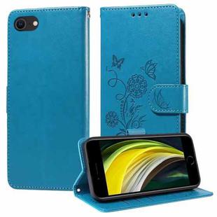 For iPhone 7 / 8 / SE 2022 Embossed Butterfly Flowers Leather Phone Case(Blue)