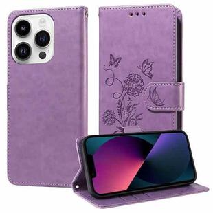 For iPhone 13 Pro Max Embossed Butterfly Flowers Leather Phone Case(Purple)