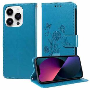 For iPhone 13 Pro Max Embossed Butterfly Flowers Leather Phone Case(Blue)