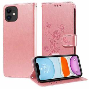 For iPhone 12 mini Embossed Butterfly Flowers Leather Phone Case(Rose Gold)