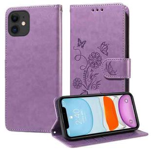 For iPhone 11 Embossed Butterfly Flowers Leather Phone Case(Purple)