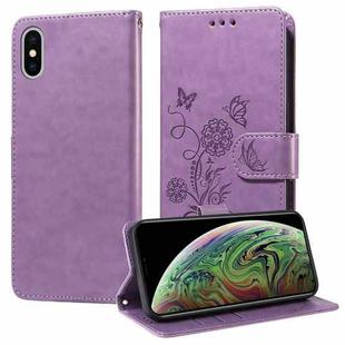 For iPhone X / XS Embossed Butterfly Flowers Leather Phone Case(Purple)