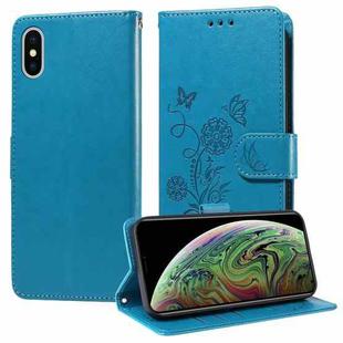 For iPhone X / XS Embossed Butterfly Flowers Leather Phone Case(Blue)