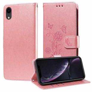 For iPhone XR Embossed Butterfly Flowers Leather Phone Case(Rose Gold)