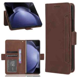 For Samsung Galaxy Z Fold6 with Pen Slot Skin Feel Calf Texture Card Slots Leather Phone Case(Brown)