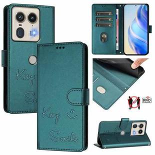 For Motorola Edge 5G Global Smile Embossing RFID Leather Phone Case(Peacock Green)