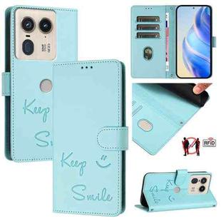 For Motorola Edge 50 Ultra Smile Embossing RFID Leather Phone Case(Mint Green)