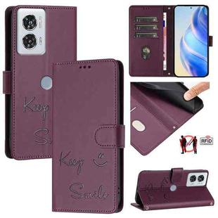 For Motorola Edge 50 Fusion Smile Embossing RFID Leather Phone Case(Violet)