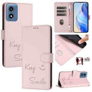 For Motorola Moto G Play 4G 2024 Global Smile Embossing RFID Leather Phone Case(Pink)