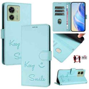 For Motorola Edge 2023 North US Version Smile Embossing RFID Leather Phone Case(Mint Green)