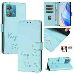 For Motorola Edge 40 Neo 5G Smile Embossing RFID Leather Phone Case(Mint Green)