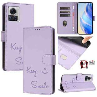 For Motorola Moto X30 Pro 5G Smile Embossing RFID Leather Phone Case(Light Purple)