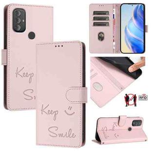 For Motorola Moto G Power 2022 Smile Embossing RFID Leather Phone Case(Pink)