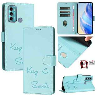 For Motorola Moto G60/G40 Fusion Smile Embossing RFID Leather Phone Case(Mint Green)