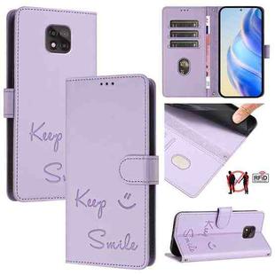 For Motorola Moto G Power 2021 Smile Embossing RFID Leather Phone Case(Light Purple)