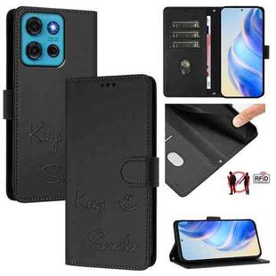 For Motorola Moto G75 5G Smile Embossing RFID Leather Phone Case(Black)