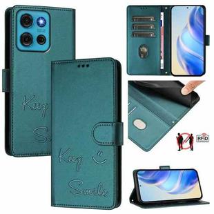 For Motorola Moto G75 5G Smile Embossing RFID Leather Phone Case(Peacock Green)