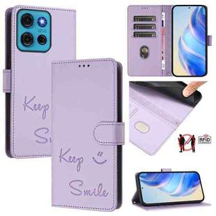 For Motorola Moto G75 5G Smile Embossing RFID Leather Phone Case(Light Purple)